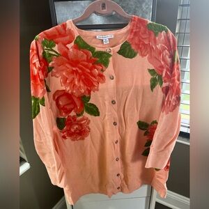 Isaac Mizrahi Peach and Green Floral Cardigan